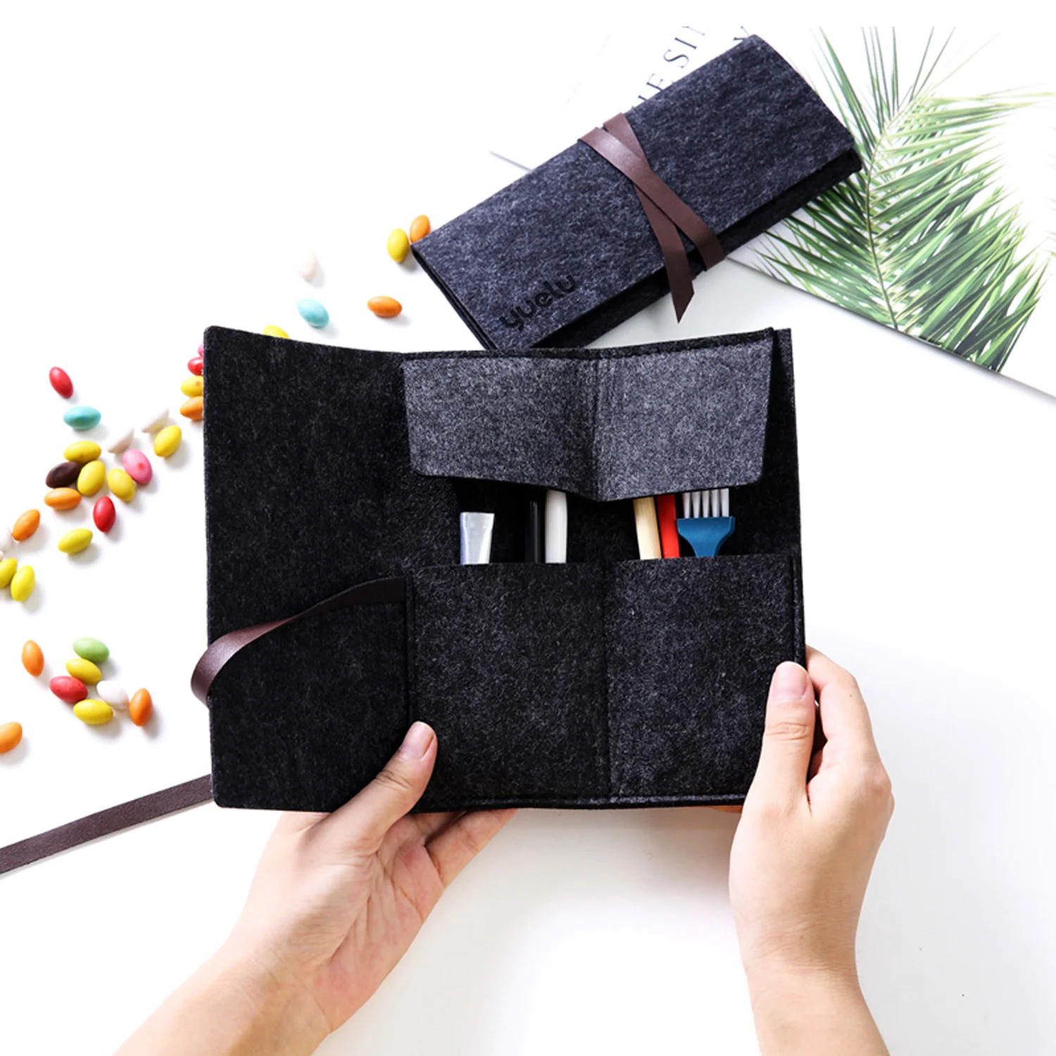 Портативный рулонный чехол для карандашей тканевый фетровый ручек и кисточек