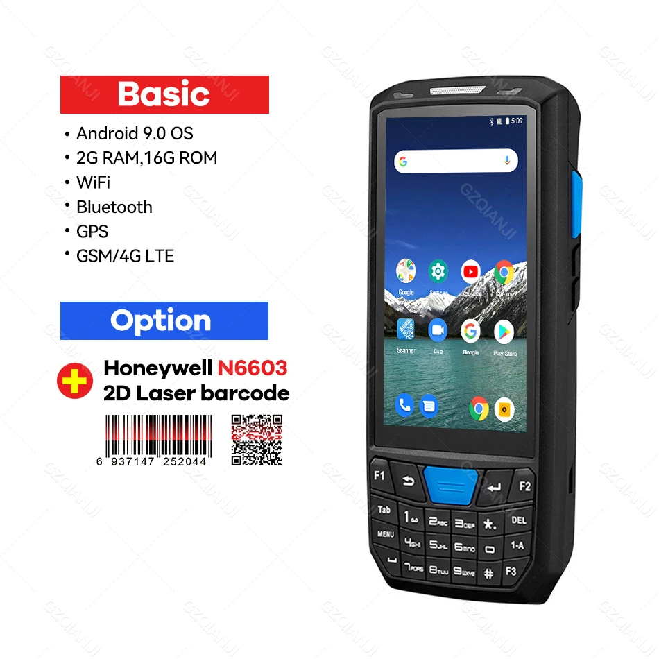 hand scanner Android 9.0 PDA Barcode scanner 1D 2D QR code Honeywell Newland Scanner IP66 Wifi 4G 4.5'' screen keyboard NFC PDA Data Terminal canon scanner Scanners