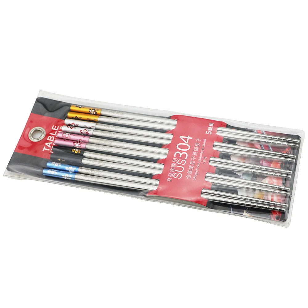 Luxury 18/10 Stainless Steel Chopsticks Titanium Gold Silver Sushi Chopsticks Colorful Chinese Chopsticks Kitchen Accessories - Цвет: 5 pairs