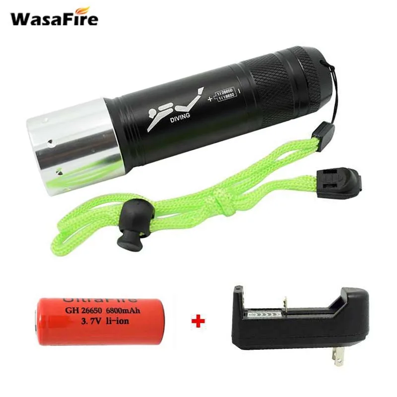 

2000 Lumens Waterproof Dive Torch XML T6 LED Flash Light for Diving 3 Mode Underwater Lantern with 26650 Battery+Charger