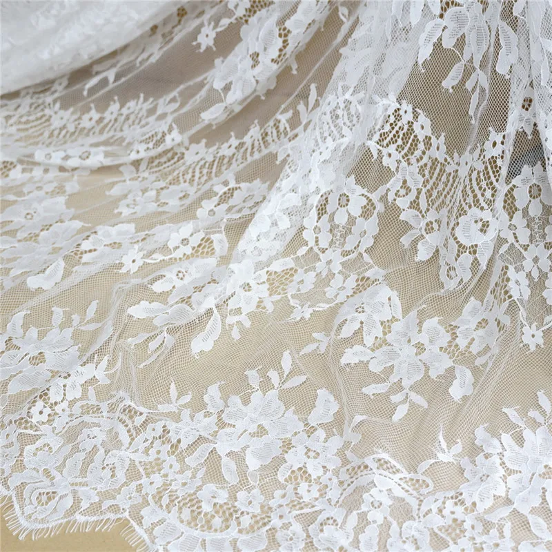 

3M / Lot Soft French Eyelash Stripe Lace Fabric White Black DIY Exquisite Floral Lace Clothes Boho Wedding Dress Bridal Robe