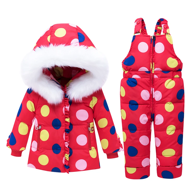 Комплекты зимней одежды для детей Детский пуховик с капюшоном+ комбинезон Детская парка, пальто для девочек, зимний костюм одежда для малышей - Цвет: Красный