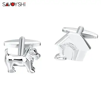 

SAVOYSHI Silver Plated Shirt Cuff Cufflinks for Mens High Quality Fine Gift Novelty Dog House Mix Cuff Links Brand Men Jewelry