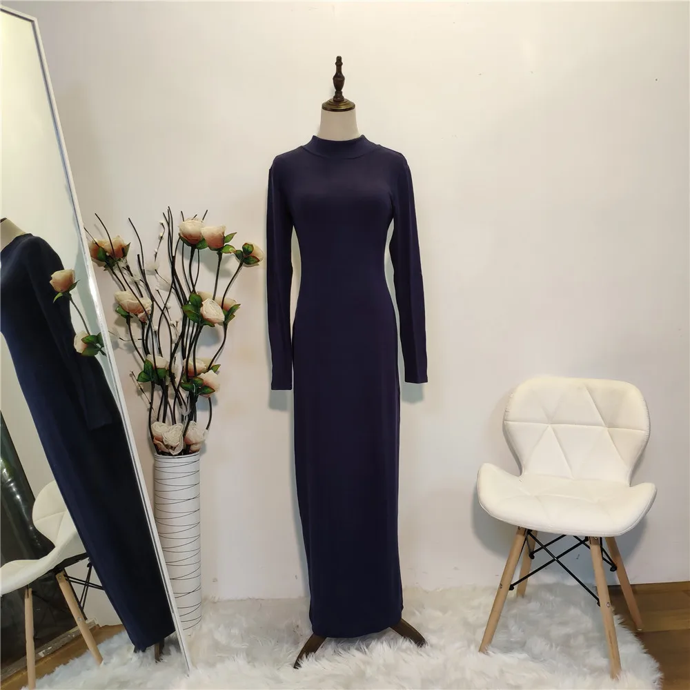 black Эластичная хлопковая Абая Женская одежда в Дубае, турецкое женское платье большого размера, теплое мусульманское женское сексуальное облегающее платье - Цвет: black