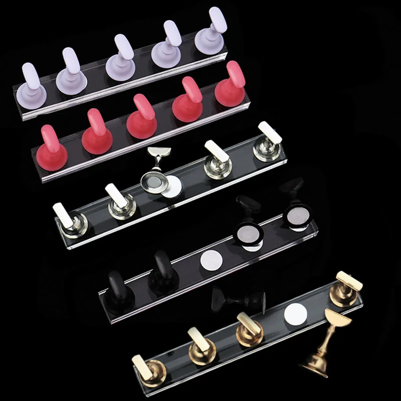 

5pcs Nail Art Practice Display Stand Chess Board Magnetic Tips White Black Practice Holder Set Polish Gel Color Chart Tool