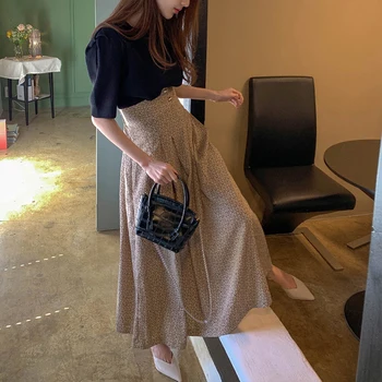 

Women Floral Print Long Skirt Vintage A-line High Waist Female Skirts Casual Slim Ladies Skirt New 2020 Korean Chic Faldas Saia