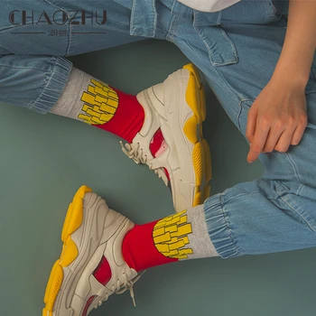 

CHAOZHU Japanese Cotton Knitting New Year Red Funny Food Cartoon Women Tube Socks Casual Fashion Street Calcetines Girls Lady