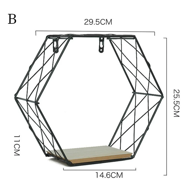 Iron Hexagonal Grid Wall Shelf Combination Hanging Geometric Figure Decoration Creative Comfortable Warmth Quality Exquisite