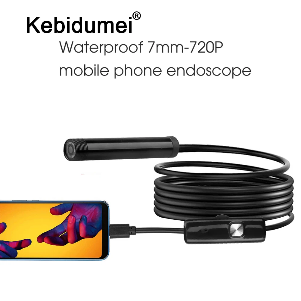 Kebidumei USB del endoscopio impermeable 6 LED 1m 7mm teléfono endoscopio 720P HD endoscopio de inspección de serpiente tubo vídeo Cámara más nueva
