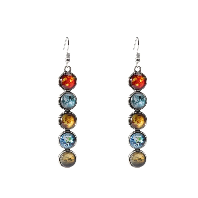 8.5cm earrings Сплав стеклянные бусины планета кристалл длинный медный свитер цепь кулон ожерелье серьги браслет Элегантные Ювелирные наборы для женщин Подарки - Окраска металла: 8.5cm earrings