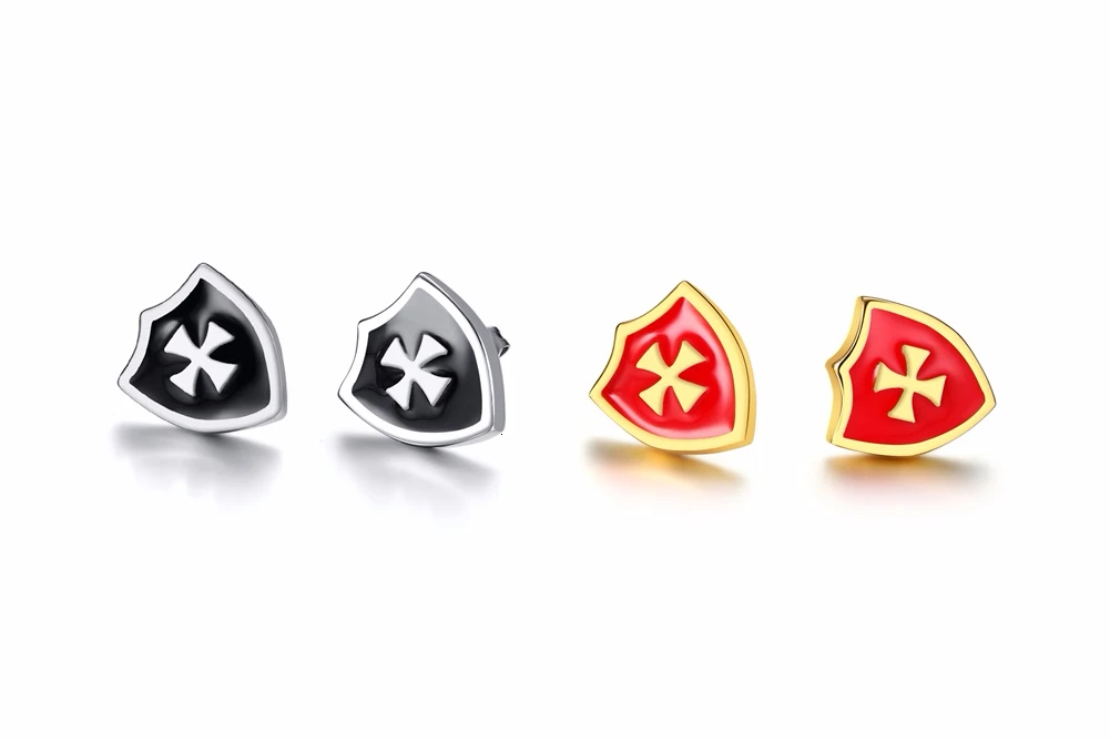 Серьги для мужчин крестоносцы Рыцари Тамплиер щит ST. Серьги-гвоздики из нержавеющей стали