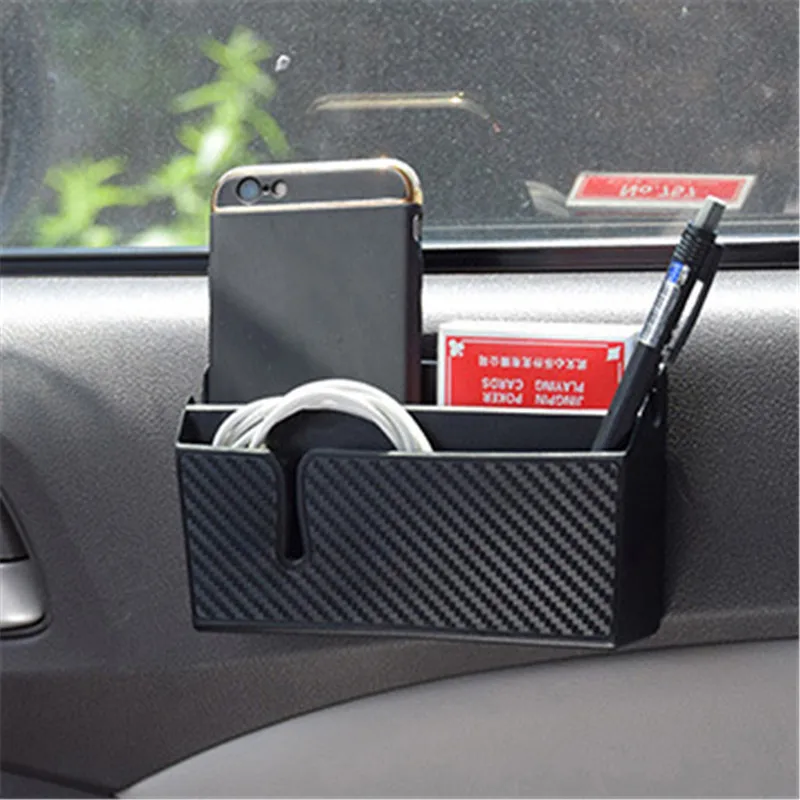 

Newest Model Car Storage Box Carbon Fiber Grain Paste Type Cellphone Holder Flexible Glue Surface Stowing Tidying Storage Box