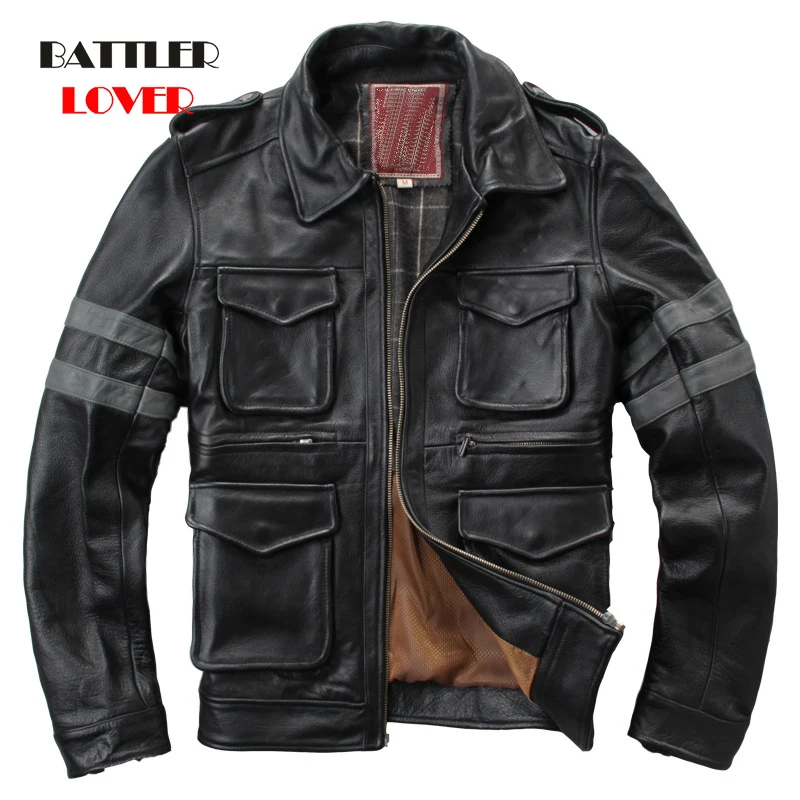 2020 Black Men Genuine Cow Leather Jacket Plus Size XXXL Homme Thick Cowhide Winter Russian Slim Fit Men