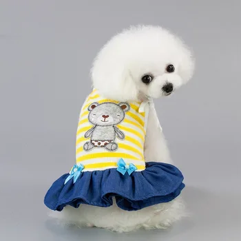 

Dog Clothes Fashion Dress Clothing Dogs Super Small Pet Cute Chihuahua Elegant Stripe Autumn Suspender Skirt Blue Girl Chien