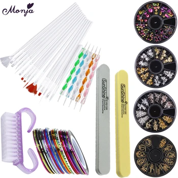 

Monja Nail Art Kit Pattern Painting Cleaning Brush Rhinestones Dotting Picking Pen Nail File Decoration Wheel Manicure Tool Set