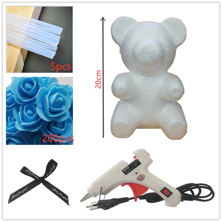 20cm rose blue Подарки "сделай сам", розовые аксессуары в виде мишки, мешок из пены, форма для медведя, 200 шт, ПЭ, искусственные розы, цветы, головки, роза, медведь для влюбленных - Цвет: 20cm rose blue