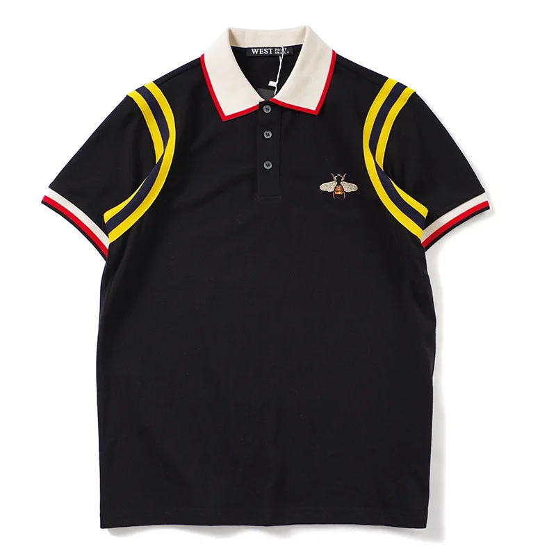 

2019 Summer Mens Clothing Bee Embroidery Polo Shirt Solid Brand Fashion Wide-waisted Short Sleeve Turndown Collar Polos B299
