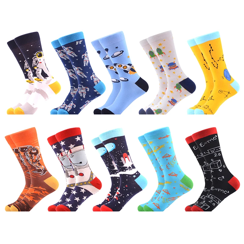 06962 (10pairs) SANZETTI/цветные мужские забавные носки без пятки из чесаного хлопка; одежда в стиле хип-хоп; Новинка; уличные носки для катания на коньках; носки для свадьбы; счастливый подарок - Цвет: 06962 (10pairs)