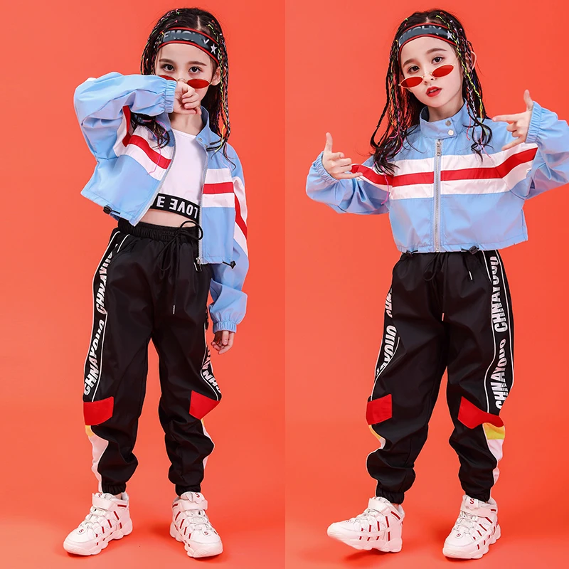 Hip Hop Dance Costumes Long Sleeved Jacket Black Pants Street Stage Clothes Child Dance Jazz Outfits Performance Wear DN2785