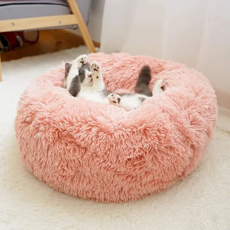 Pink Подушка для кошки из искусственного меха саморазогревающаяся кровать для кошки и собаки круглые плюшевые противоскользящие кошачьи гнезда для глубокого сна - Цвет: Pink