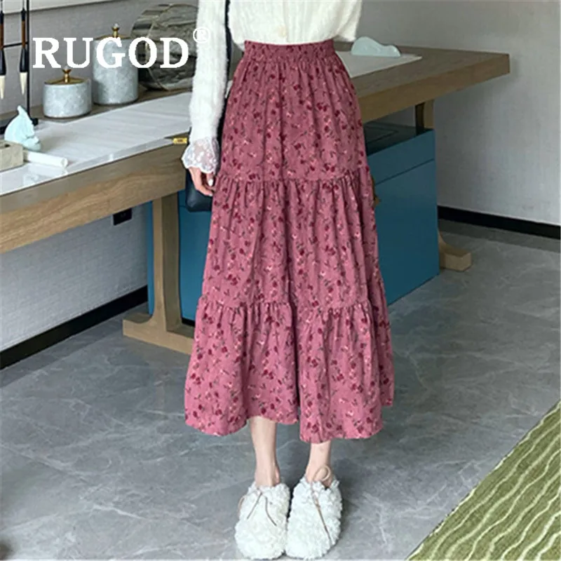 RUGOD Boho шикарная Весенняя с высокой талией Цветочная элегантная длинная юбка свободного размера плюс юбки женские вельветовые Облегающие юбки