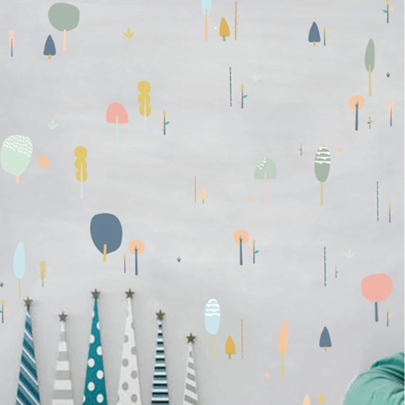 cartoon Trees Ins Wall Sticker DIY nordic Style Baby Kids Room Decals ...