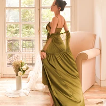 Длинный халат, платье принцессы, ночная рубашка, элегантное ночное белье в европейском стиле, Vestidos, женская одежда для сна, сексуальное зеленое кружевное ночное белье