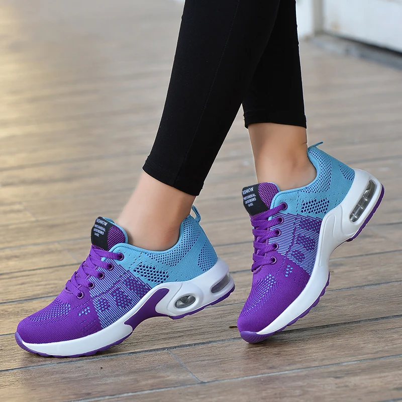 

Women's color matching air cushion tennis shoe shock absorption casual shoes flying line technology