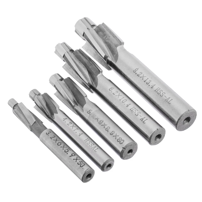 

ELEG-5Pcs HSS Counterbore End Mill M3-M8 Pilot Slotting Tool Milling Cutter Countersink End Mills