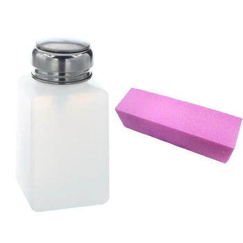 

10 Pcs Pink Buffer Buffing Sanding Block File Manicure Pedicure for Nail Art & 1Pcs Plastic Empty Pump Dispenser Nail Art Polish