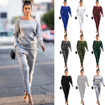 

Women Fashion Leisure Pit Strip Sports Suit Two-Piece For Spring Autumn 2020 Lady Casual Loose O-Neck Long Sleeve Long Pant Suit