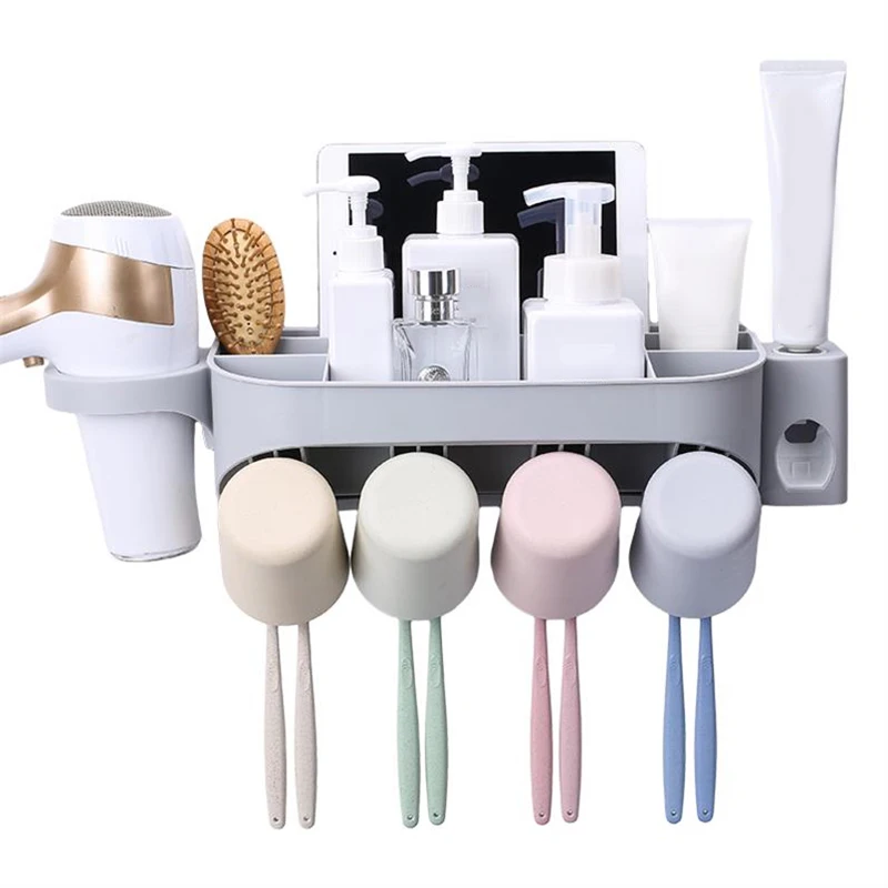 

YIWUMART Multi-Functional Toothbrush Holder Storage Rack Organizer with 2/3/4 Cups Household Wall-Mounted Bathroom Accessories