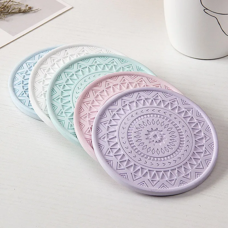 UB Absorbent Drink Coaster Colourful Diatomite Round Fashion Cup Mat insulation Pad Protecting Table kitchen Coaster Accessories