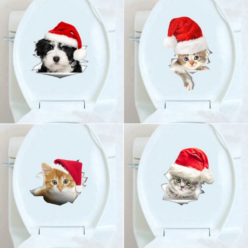 3dウォールステッカーかわいいクリスマス犬猫 お祭り クリスマス 家の装飾 壁紙 Wall Stickers Aliexpress