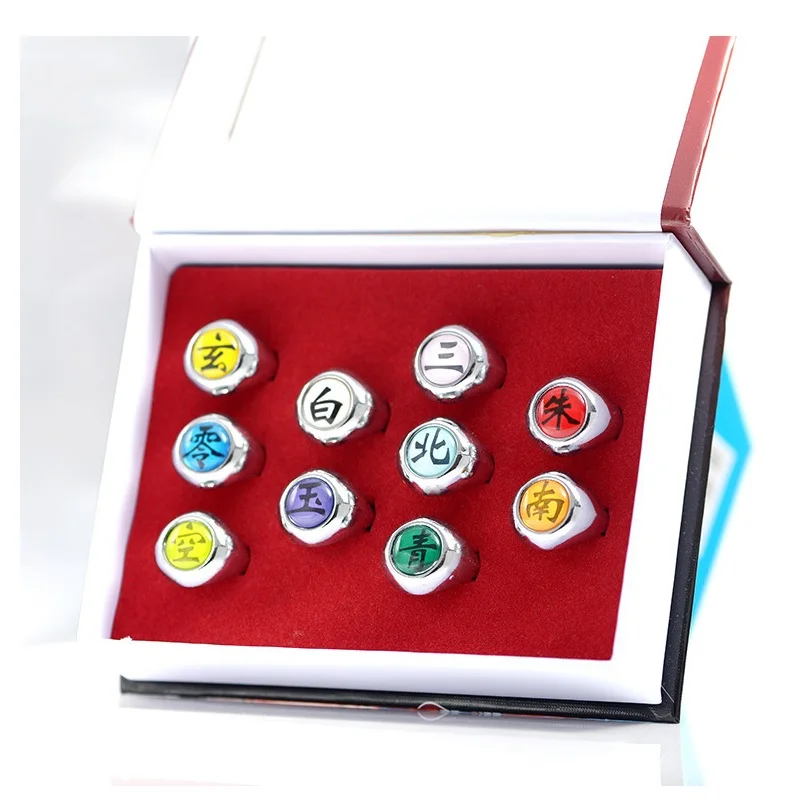 

10pcs/box Anime Naruto Rings Akatsuki Xiao Organization Rings Naruto Payne Uchiha Itachi Deidara Sasori Orochimaru Cosplay RIng