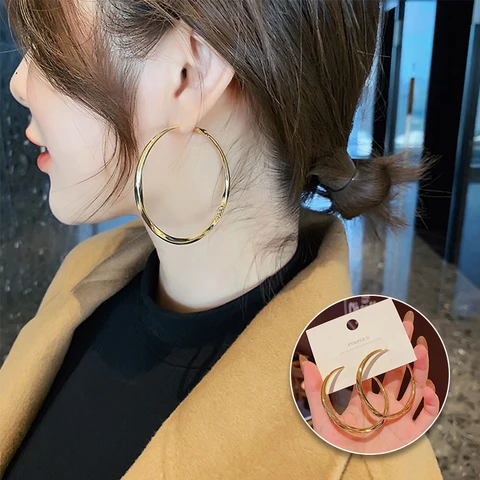 Exaggerate Big Smooth Circle Hoop Earrings For Women Statement Earrings Simple Party Round Loop Earrings Women Girl Jewelry