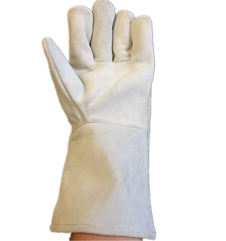 Кожаные сварочные перчатки удлиненные 36 см высокая температура износостойкие сварочные перчатки изоляция пожарная линия левая и правая