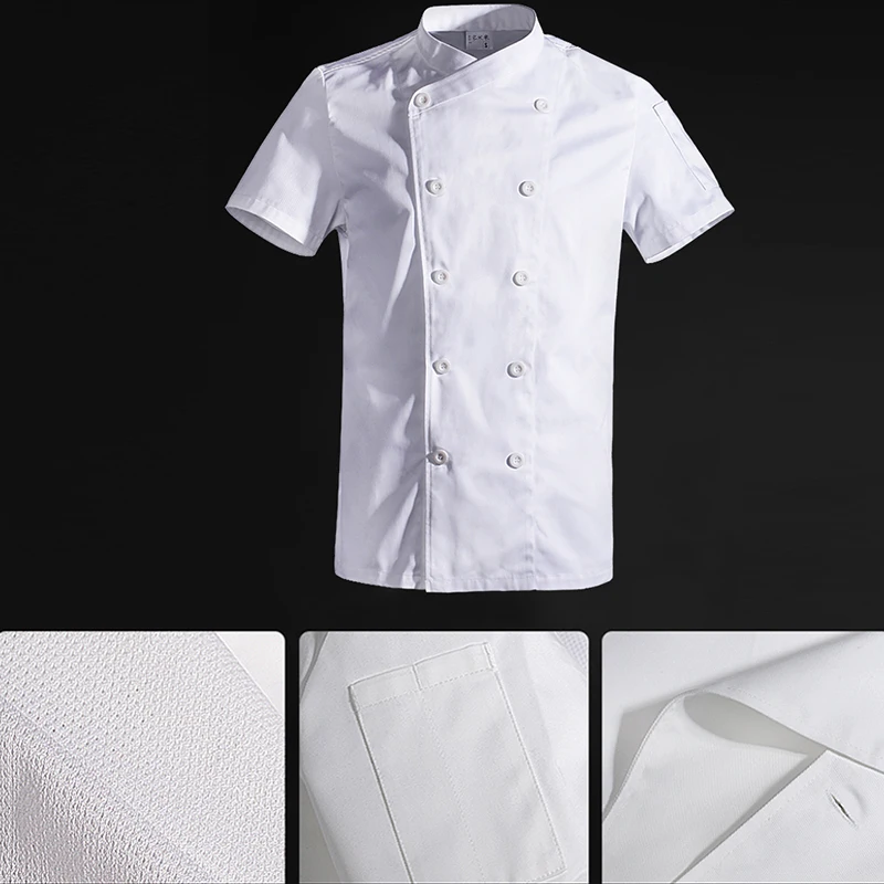 Summer chef clothing chef jacket male white shirt restaurant uniform barber shop work clothes back breathable mesh design