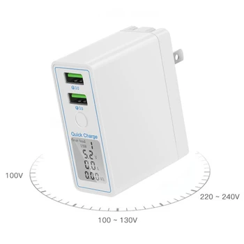 

10W QC3.0 Micro USB Type C 2 Ports Fast Charger Voltage and Current LED Display Charger Adapter for iPhone Huawei Xiaomi Samsung