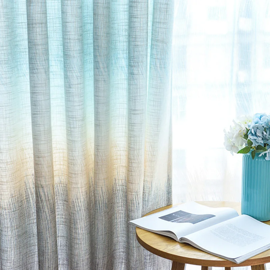 Modern Simple linen Tulle Curtains For Living Room Window Rainbow Gradient Striped Shade Curtains For Bedroom Drapes MY171#5