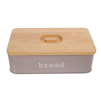 

1pc Storage Box Container Metal Bread Box Versatile Kitchen Box with Wood Lid