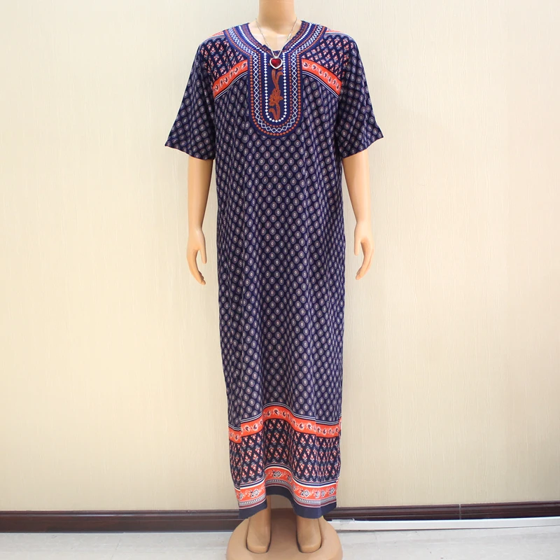 

African Dresses For Women Dashiki Small Dots Pattern Printes Appliques Red Pure Cotton Short Sleeve Elegant Causal Dress