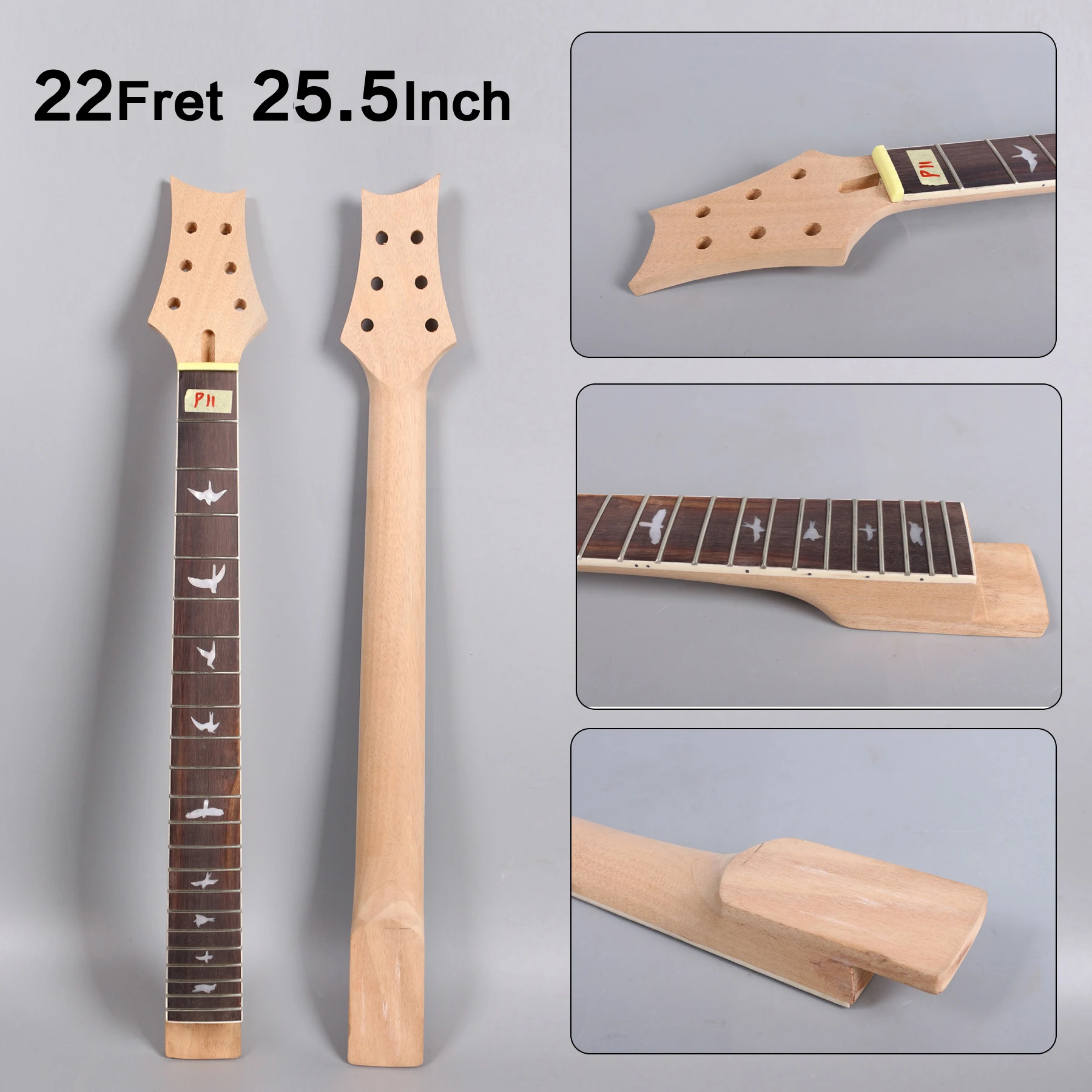 

p4 Unfinished Electric Guitar Neck 22 fret 25.5 Inch Inlay Solid Wood Yinfente