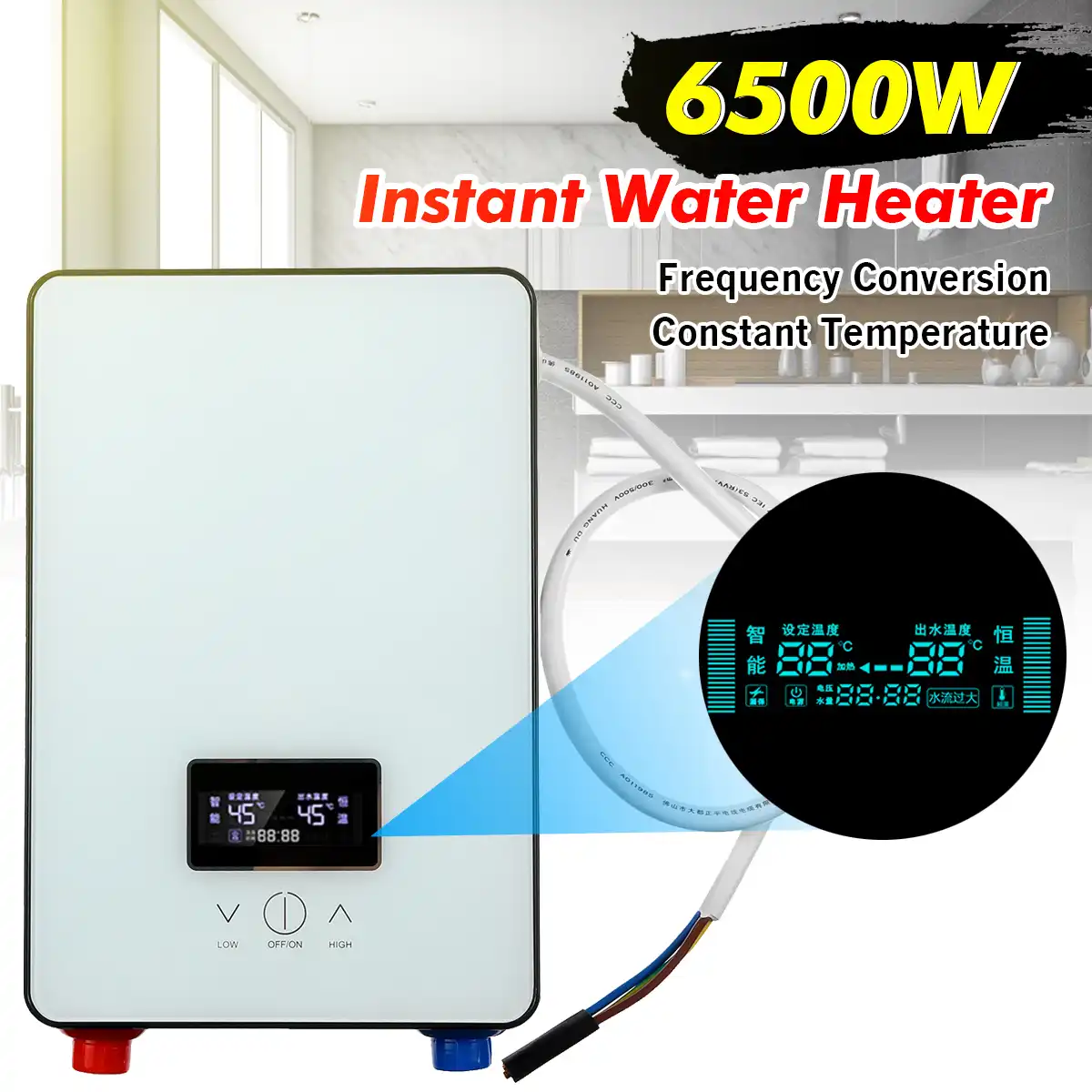 Calentador de Agua el/éctrico instant/áneo con Cabezal de Ducha y tuber/ía de Salida para la Ducha del ba/ño en casa GOTOTOP Calentador de Agua sin Tanque de 220 V 6500 W