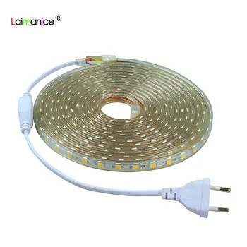 

1M-100M SMD 5050 AC220V Led Strip Tape Waterproof Flexible Bar Lights 60 Led/M With EU Plug home Outdoor Indoor Decoration lamp