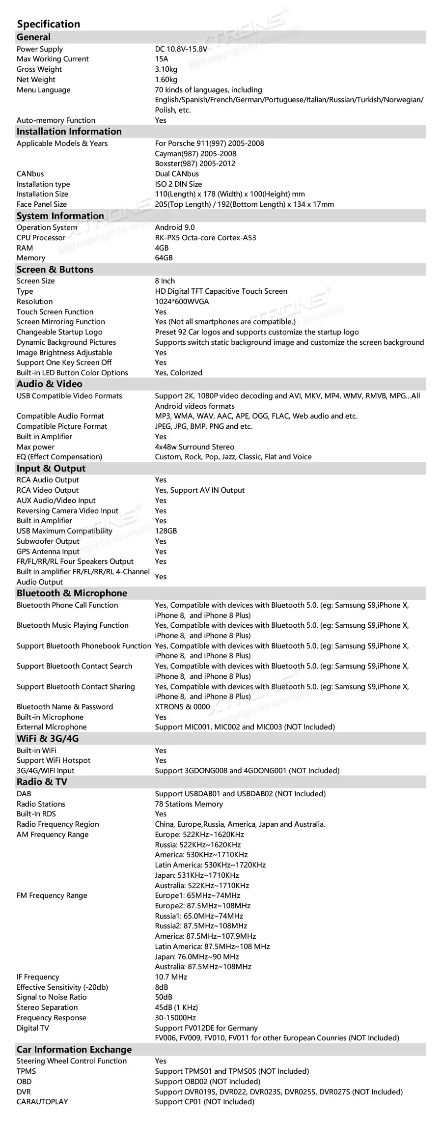 Best XTRONS 8"Android 9.0 Octa Core 4GB RAM 64GB ROM Car Multimedia GPS System for Porsche Cayman 2005-2008 Boxster 2005-2012 NO DVD 29