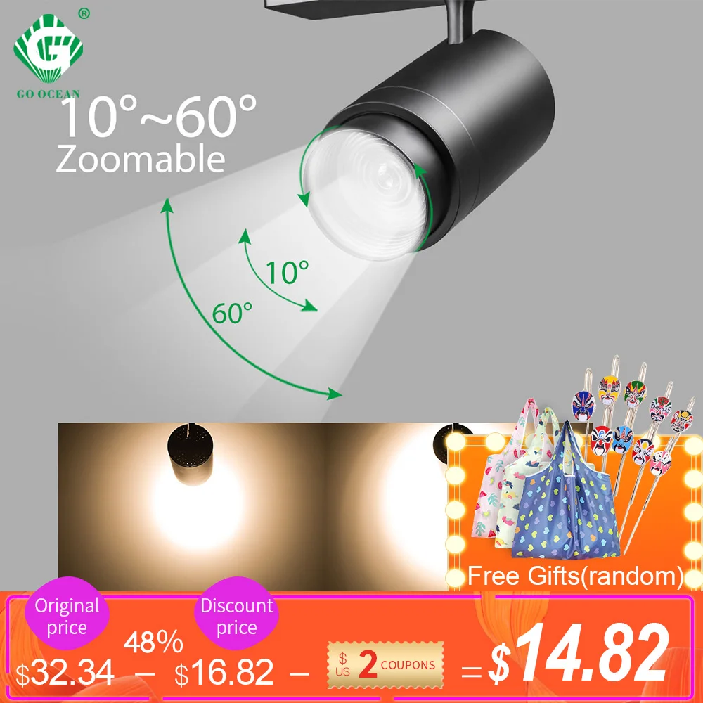 

Zoomable 12W 20W 30W LED Track Light 2 3 4 Wire 3 Phase Dimmable Rail Spot Lighting Fixtures Spotlights Ceiling Zoom Track Lamp