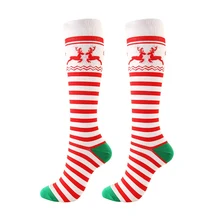 Compression Socks Knee High/Long Christmas Cap Tree Deer Striped Printed Polyester Nylon Hosiery Footwear Accessories