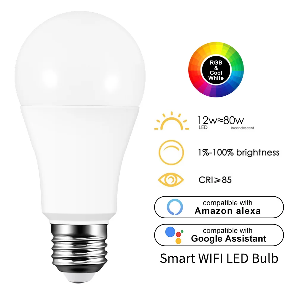 

WiFi Smart LED Light Bulb Work Google Assistant and Alexa Voice Control APP Remote Control Dimmable RGBW Multiple-color LED Bulb