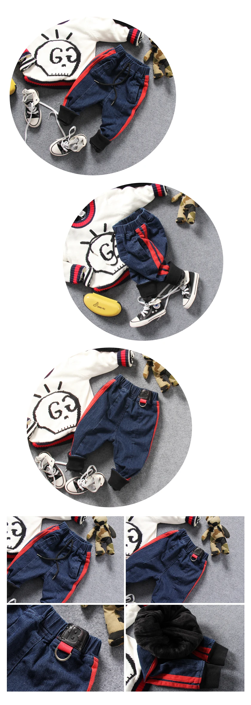 90-130cm height new winter boys casual thick warm fleece inside denim pant kids winter fashion style casual pant boys trousers